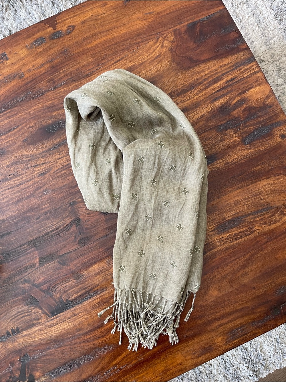 Green Floral Fringe Scarf